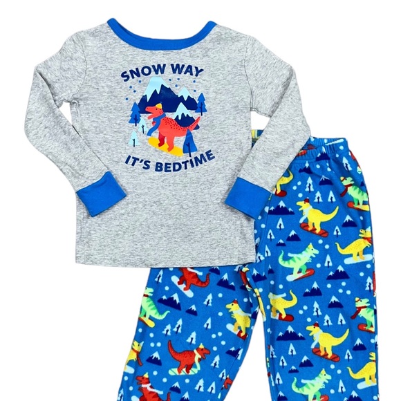 Cat & Jack Fleece Pajama Set 4T Snowboarding Dinosaur Winter Scene - Picture 11 of 13